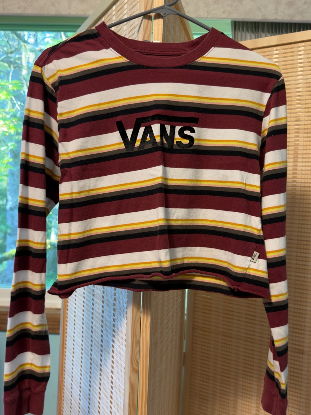 Vans Burgundy, White & Yellow Striped Long Sleeve Tee Shirt
